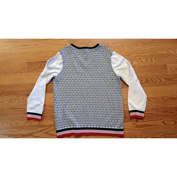 Tommy Hilfiger Anchor Print V Neck Sweater White Navy Red Long Sleeve Men's XL - Picture 4 of 7